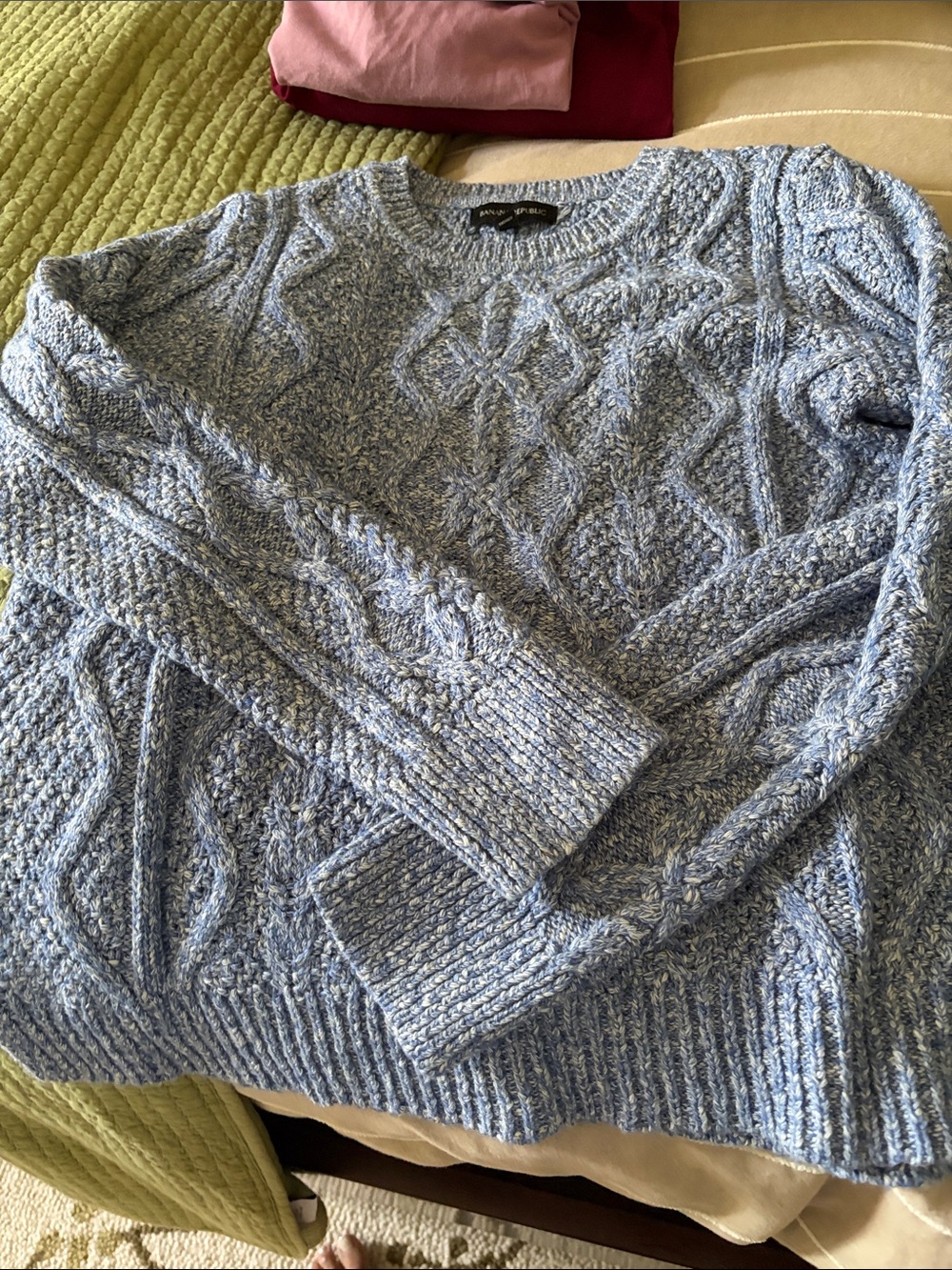 Light Blue Cable Knit Crewneck Sweater - banana republic